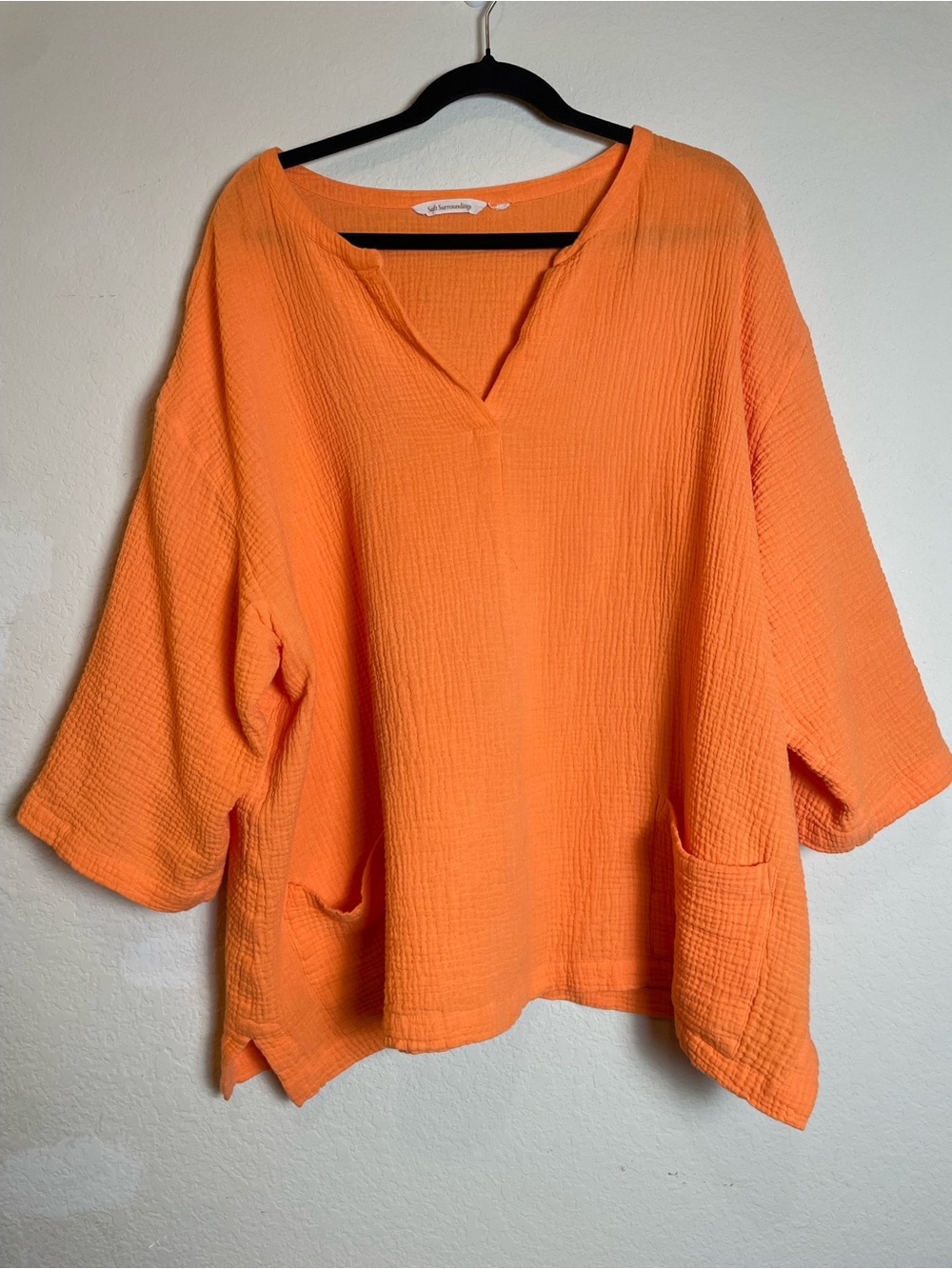 Soft Surroundings Vibrant Orange 100% Cotton Textured V-Neck Tunic - Size 2-3X - Picture 3 of 8